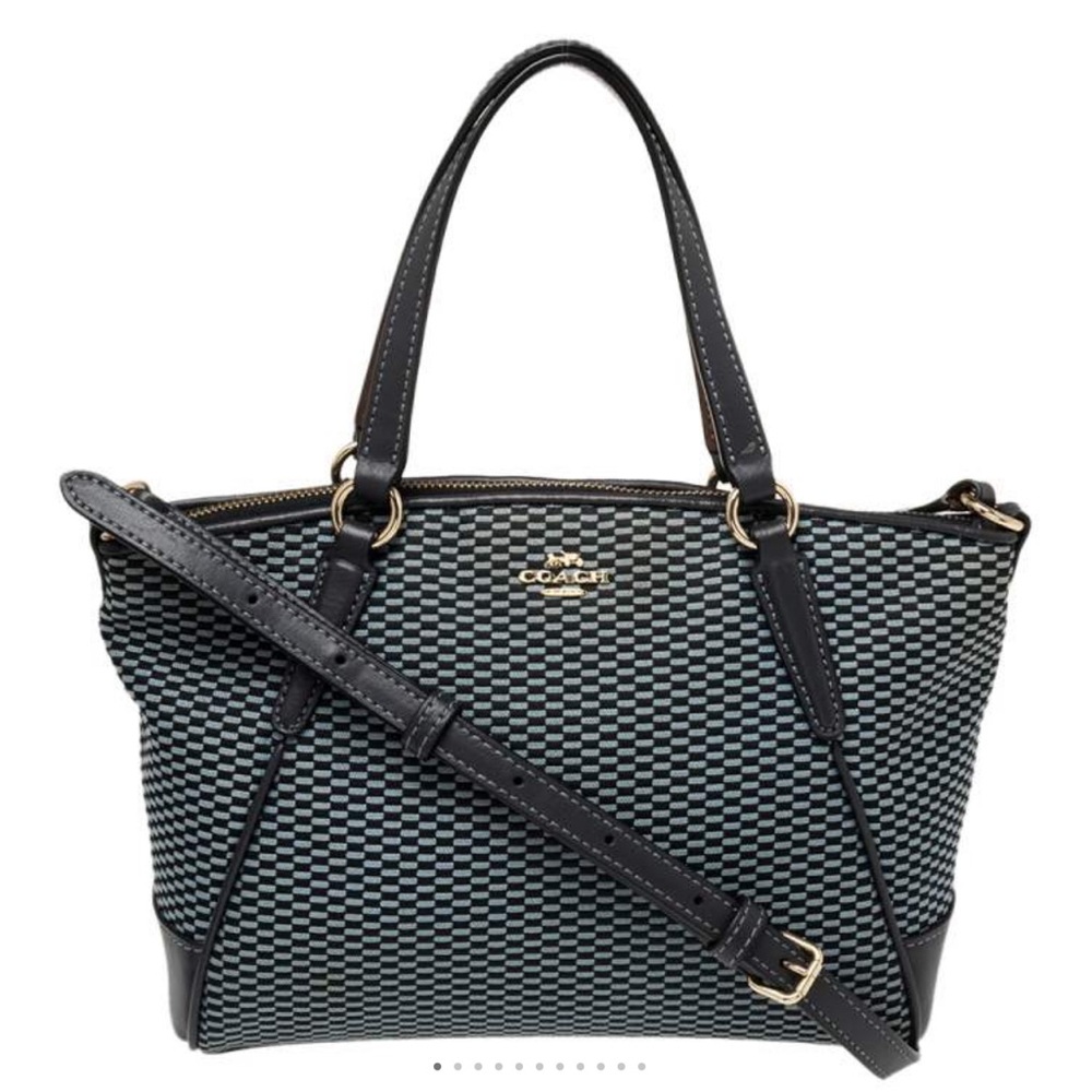 Coach Navy Blue Woven Fabric and Leather Mini Kelsey Satchel